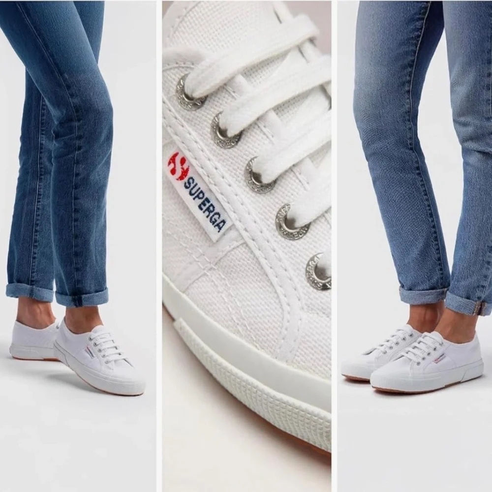 Superga White Canvas Low-Top Sneakers with Subtle Red Logo